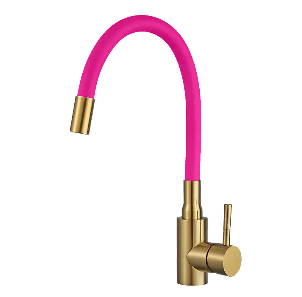 flexible_kitchen_mixer_tap_gold_body_pink_tube