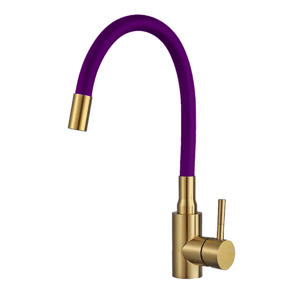 flexible_kitchen_mixer_tap_gold_body_purple_tube
