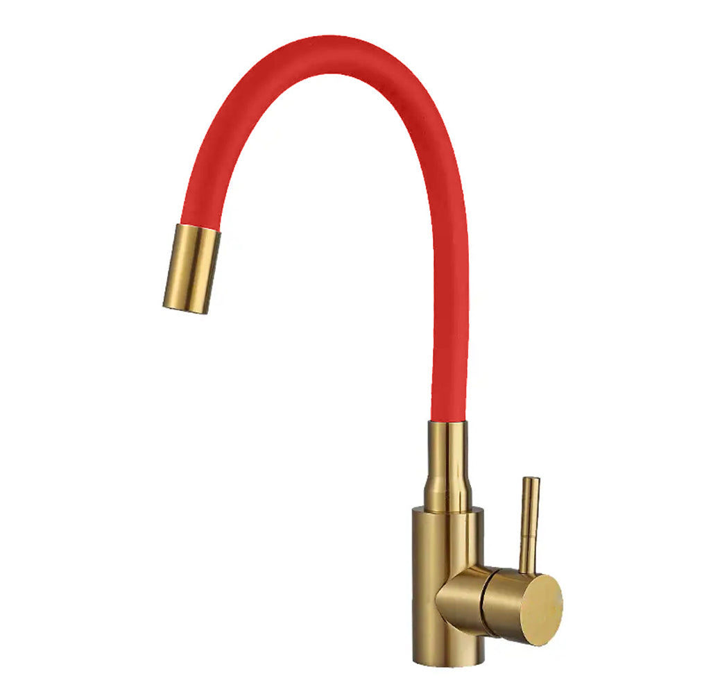 flexible_kitchen_mixer_tap_gold_body_red_tube