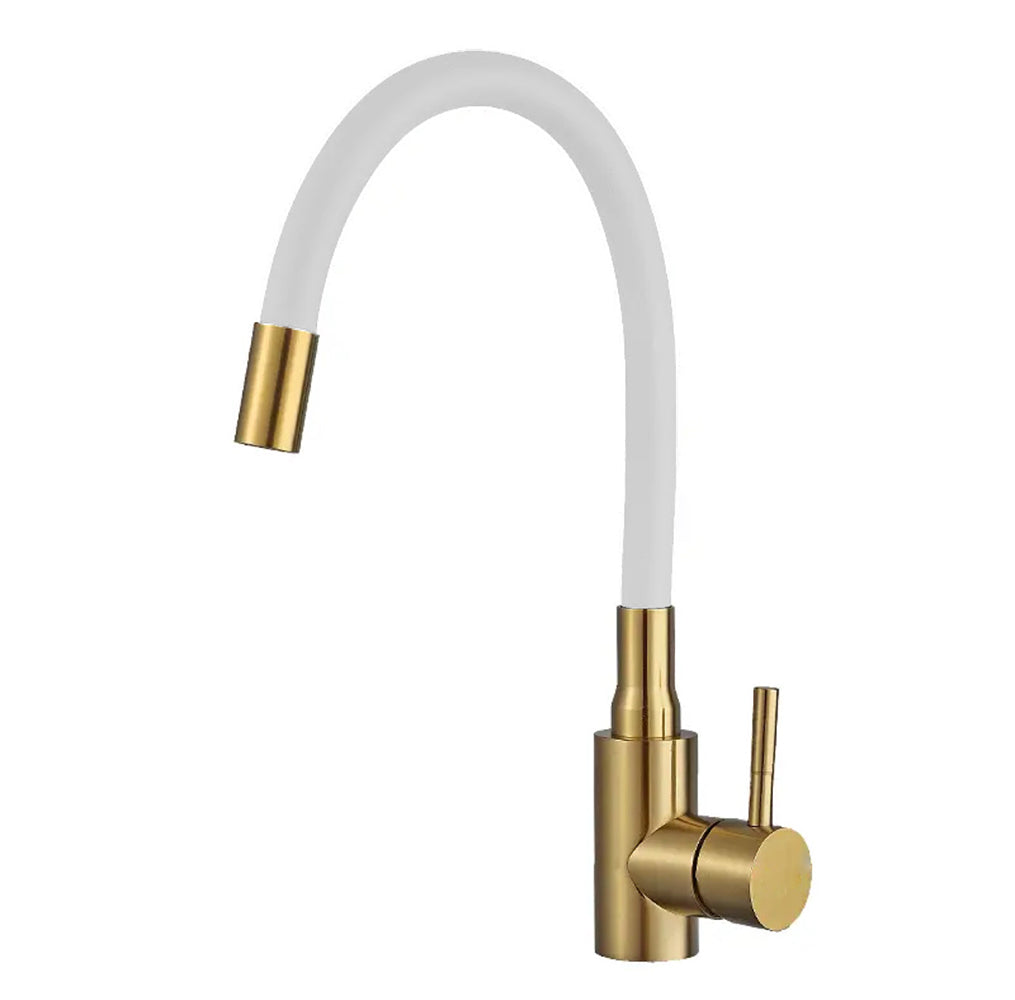 flexible_kitchen_mixer_tap_gold_body_white_tube