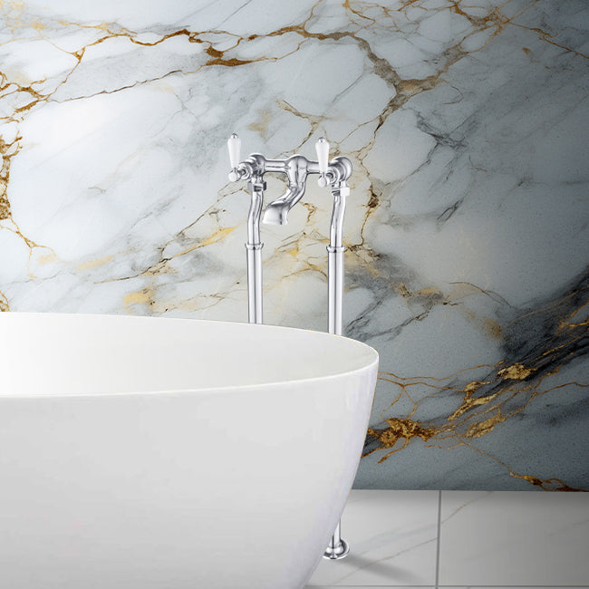 Victorian Floor-Standing Mixer Bath Tap with Lever Handles- Chrome Secondary image