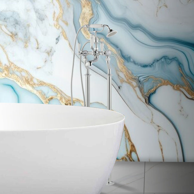 Traditional Floor Standing Bath Shower Mixer Tap with Kit - Chrome Secondary image