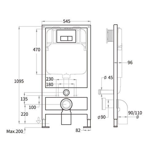 cistern frame 1095mm technical 
