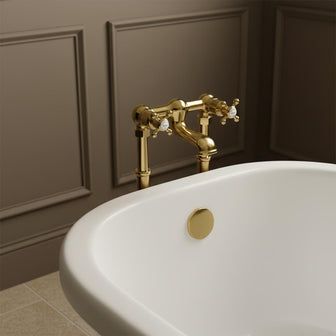 Gold Freestanding Bath Filler Tap with Crosshead Handles Secondary image