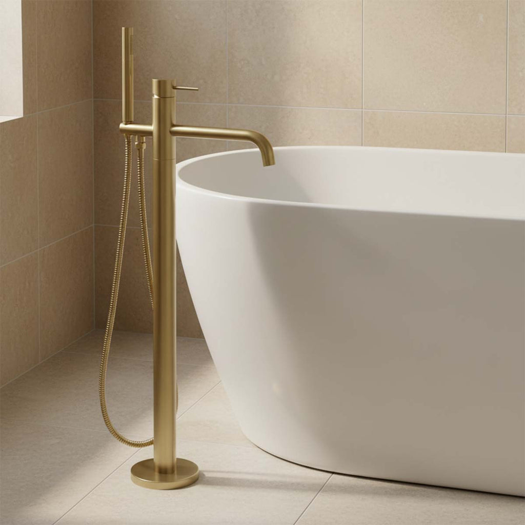 brushed brass freestanding bath tap