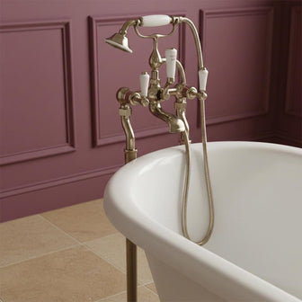 free standing bath tap with shower attachment kit - nickel  Main image