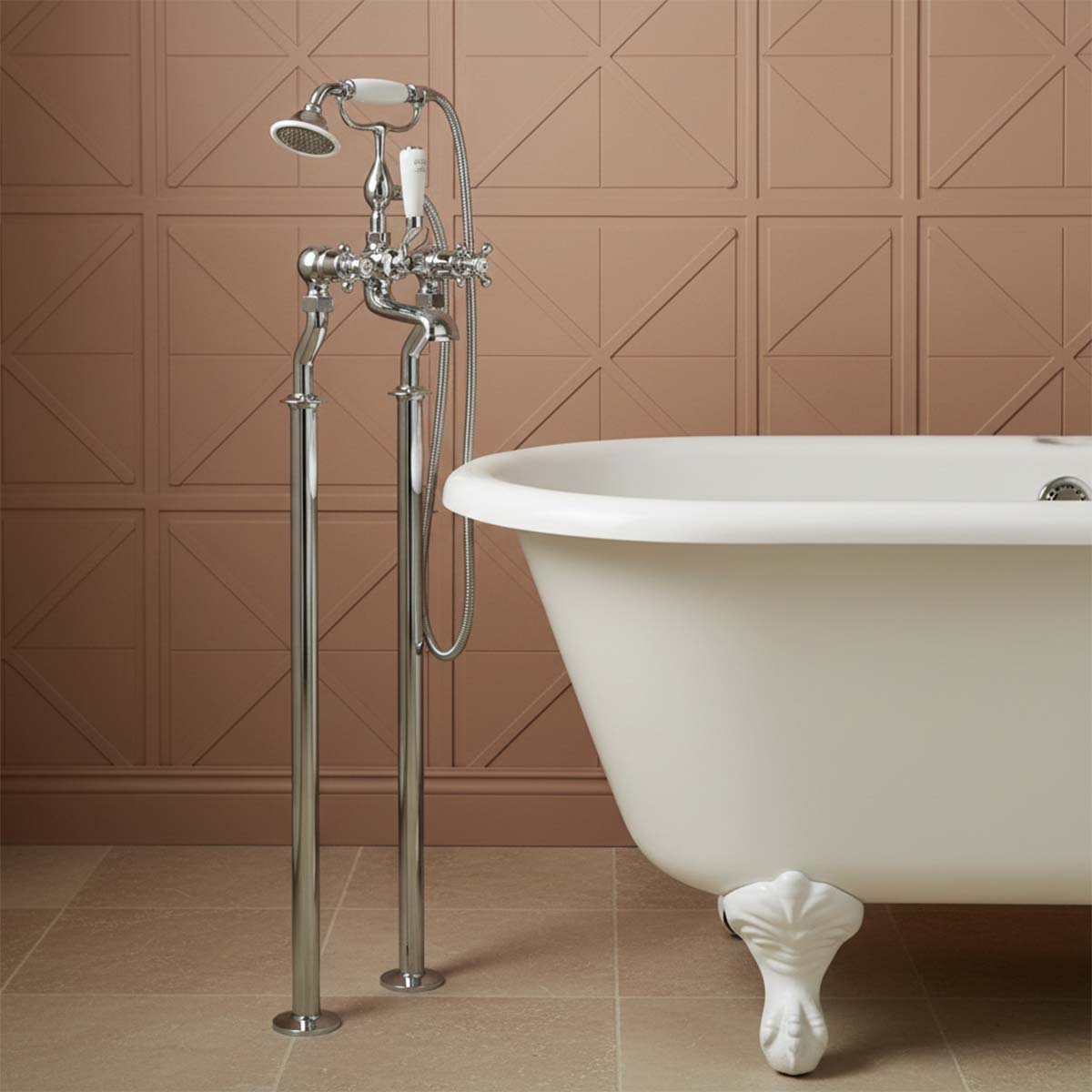 free standing crosshead bath tap with shower kit - traditional style 