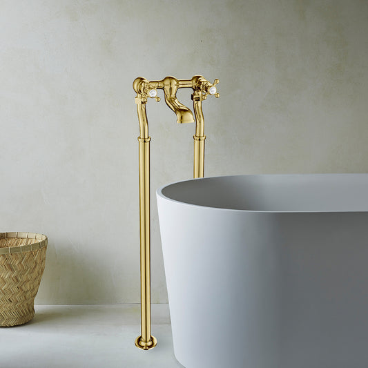 Oil Rubbed Bronze Freestanding Bathtub Faucet With Handheld Shower - Floor Mount Tub Filler, Solid Brass
