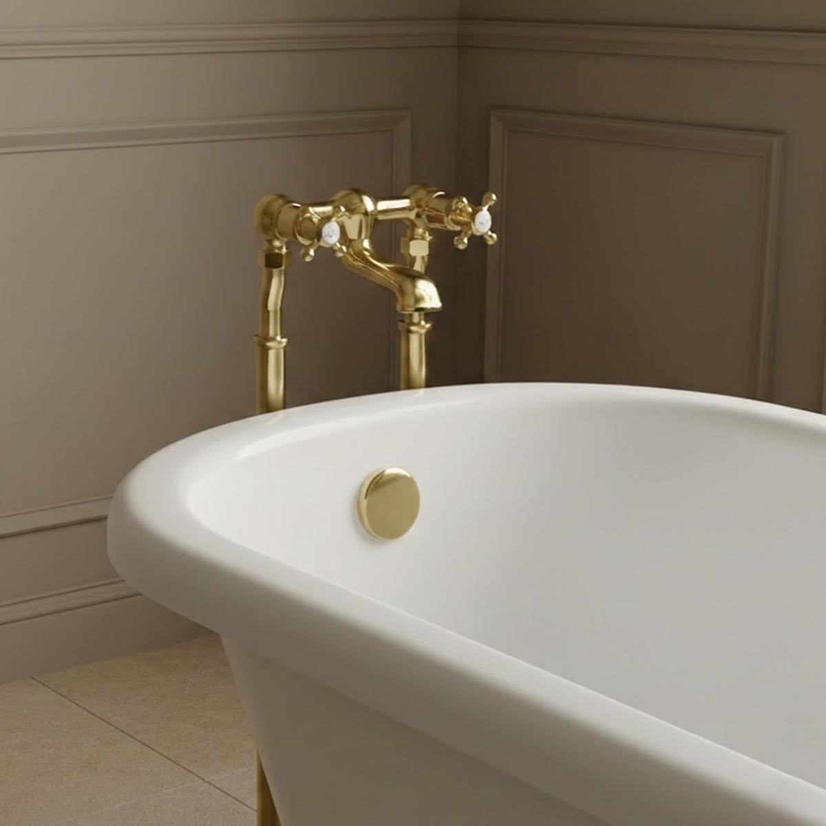freestanding bath tap with crosshead handles - gold 