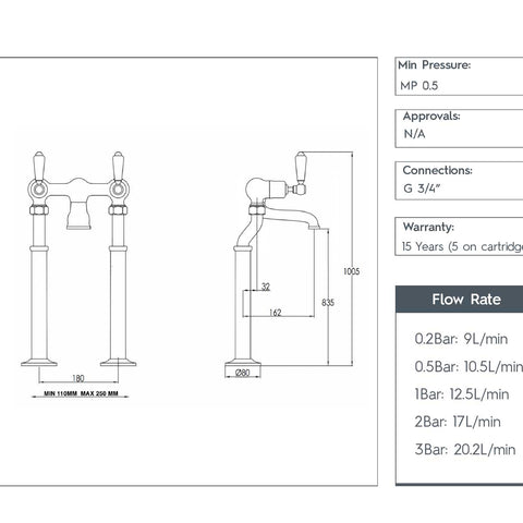 freestanding bath tap with lever handle - brushed nickel