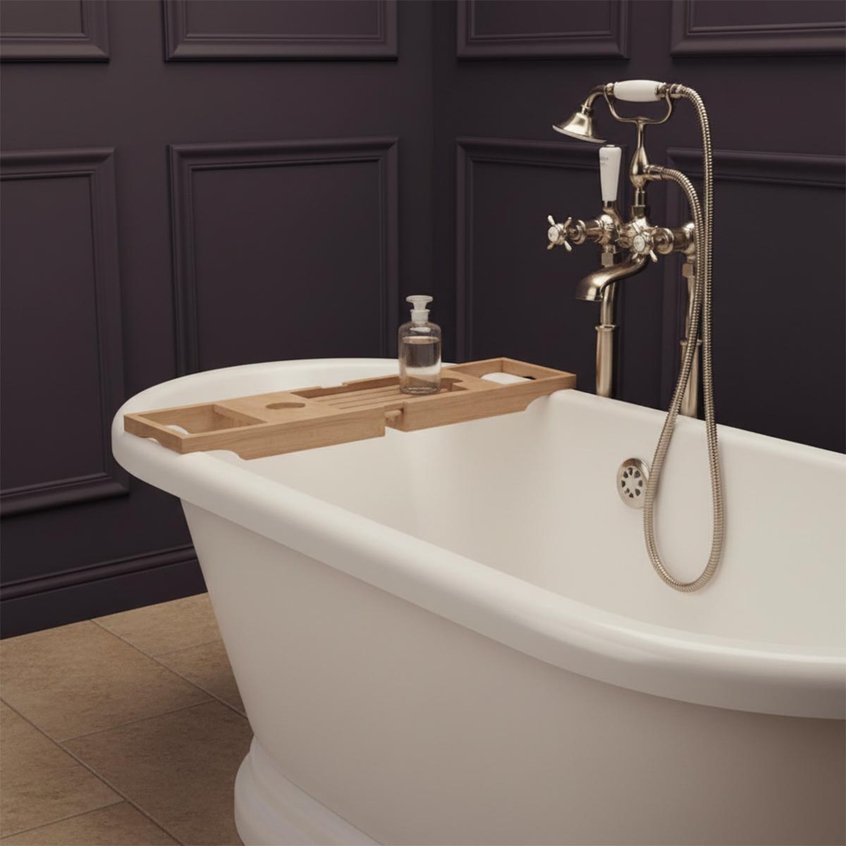 freestanding bath tap with shower head attachment - nickel 