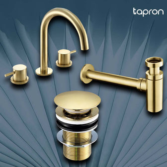 Brushed Brass Basin Set with Deck Tap, Basin Waste ! TAPRON UK Main image