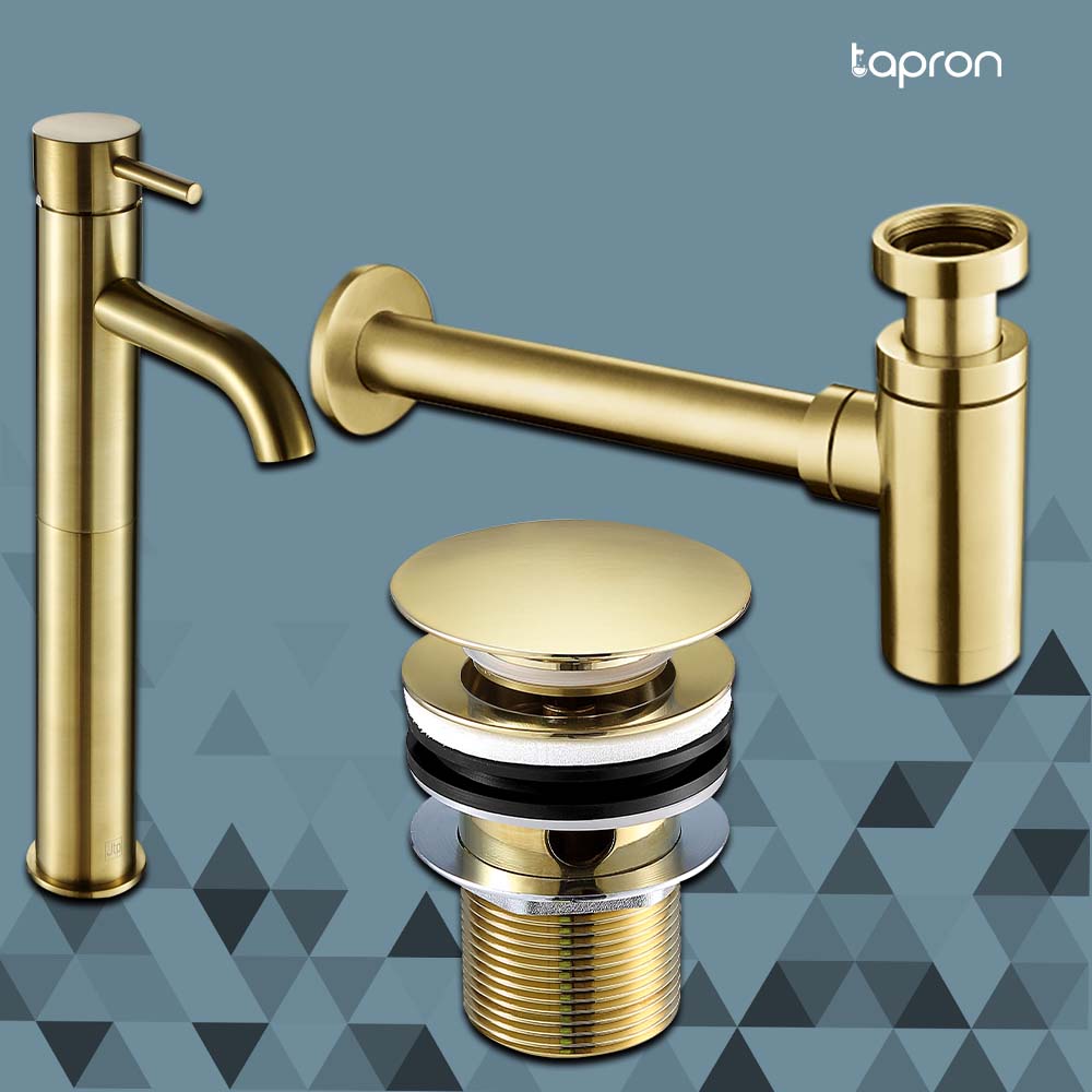 Gold basin mixer Tap Click Clack Basin Waste Basin Bottle Trap