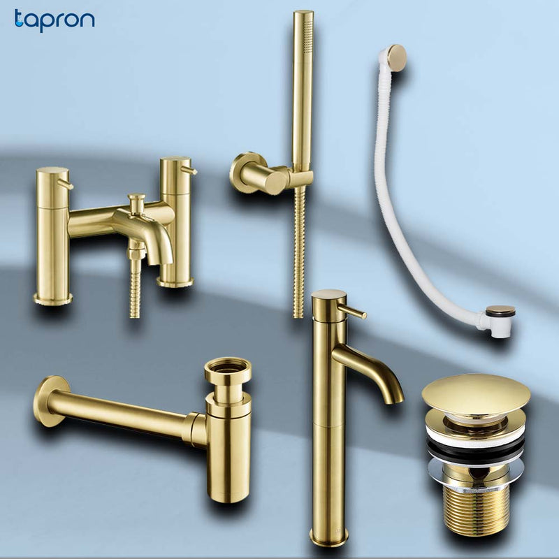 Unslotted Click Clack Waste, tall basin mixer tap, Brass Bottle Trap, bath shower mixer tap with shower kit, click clack bath waste