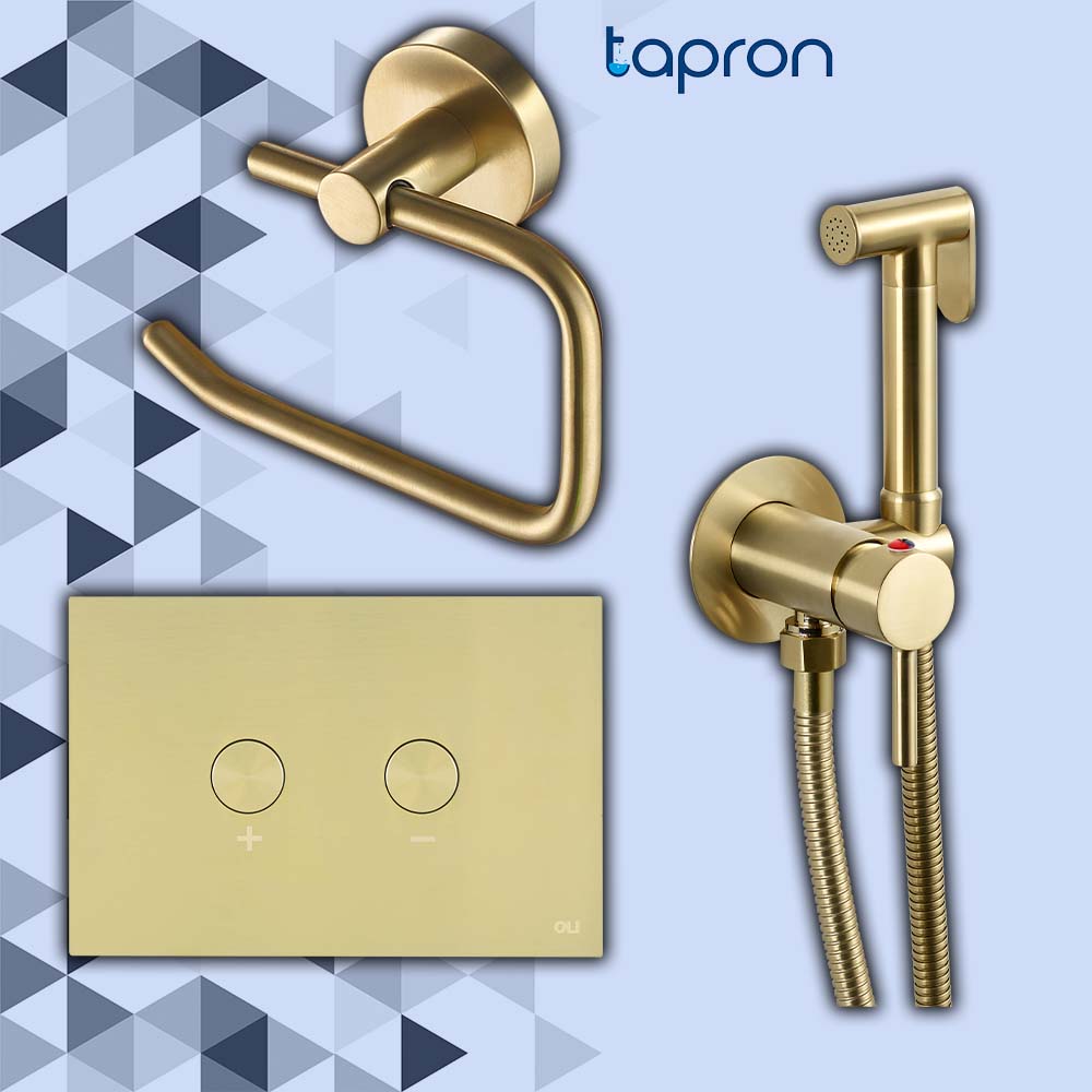  brushed gold flush plate, douche shower spray kit ,toilet roll holders