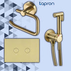  brushed gold flush plate, douche shower spray kit ,toilet roll holders
