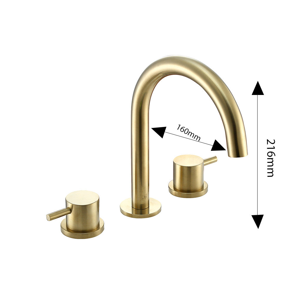 Gold Deck Mounted Bath & Basin Set with Filler Tap, Pullout Shower Handle, Panel Valves, and Waste - Brushed Brass Secondary image
