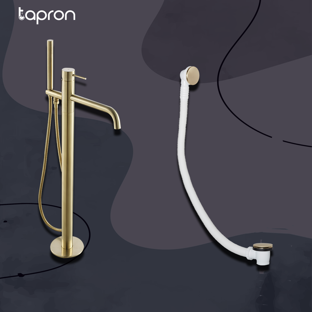 Freestanding bath shower mixer tap, Gold click clack waste Main image