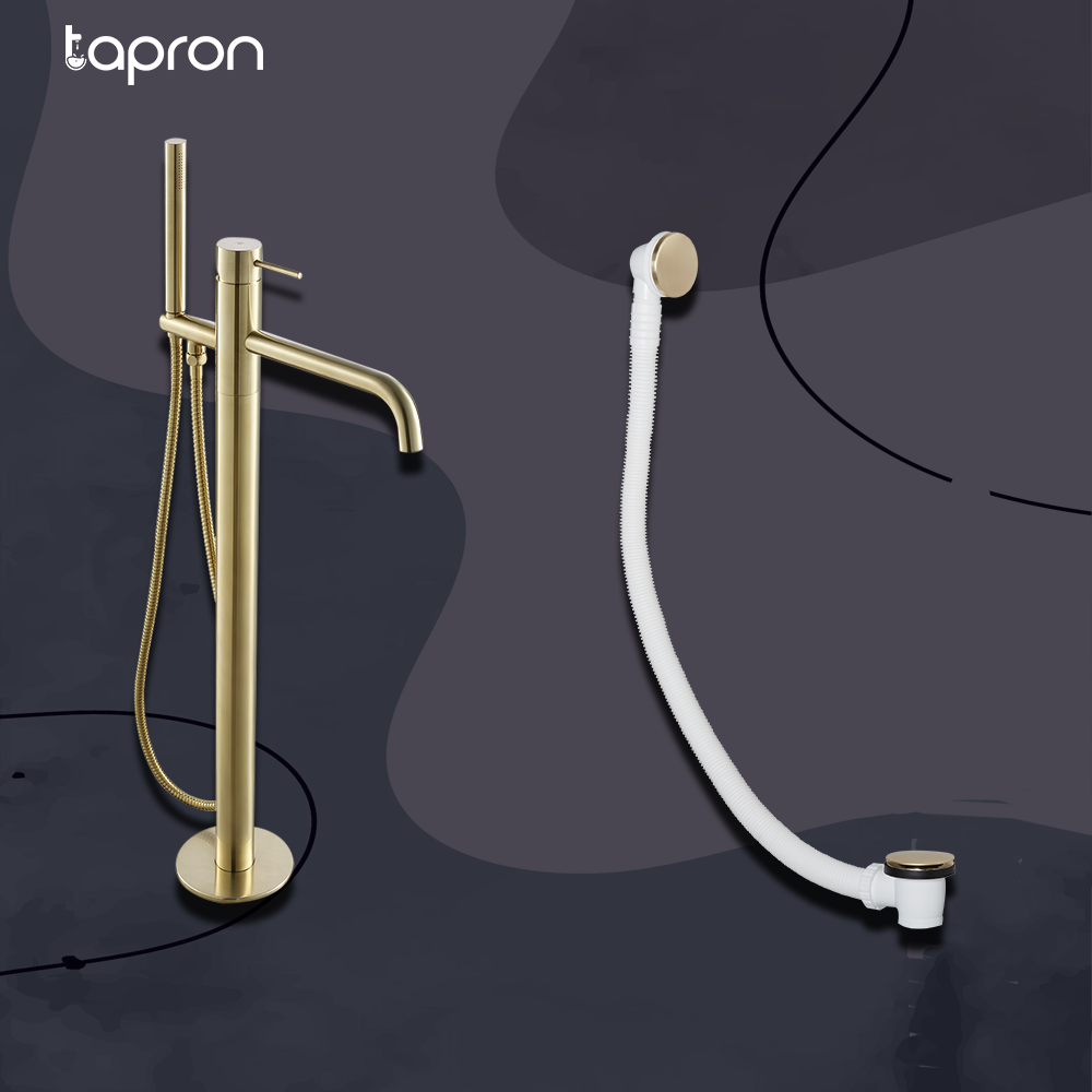Freestanding bath shower mixer tap, Gold click clack waste