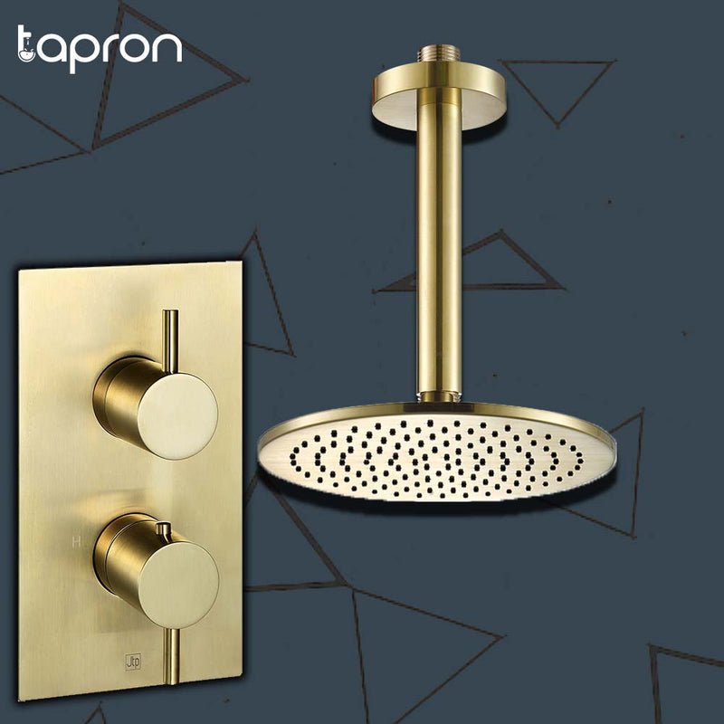 gold round ceiling shower arm shower head thermostatic 1 outlet shower valve