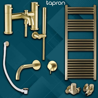 Gold mixer tap, single lever basin, heated rail, click clack waste Main image