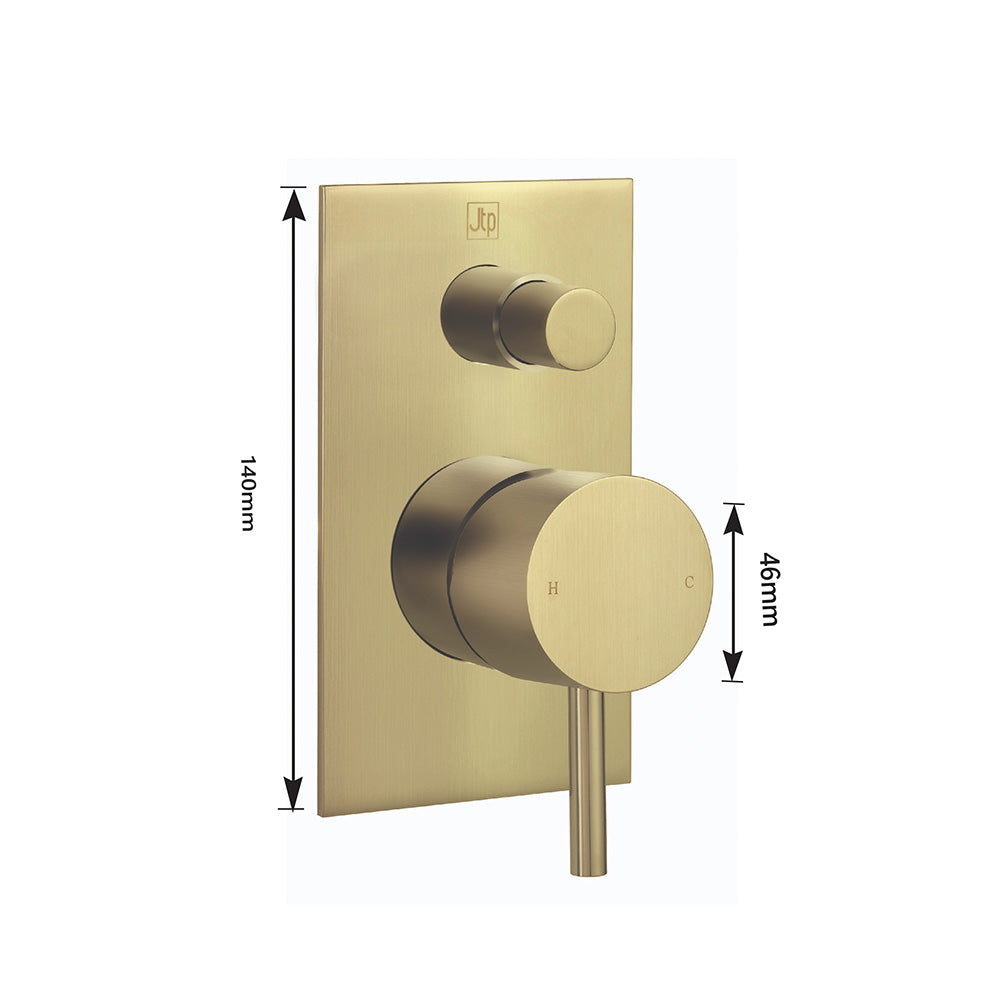 Gold 200mm Shower Head, Wall Arm, Slider Rail Kit, Diverter Valve, Waste in Brushed Brass Secondary image