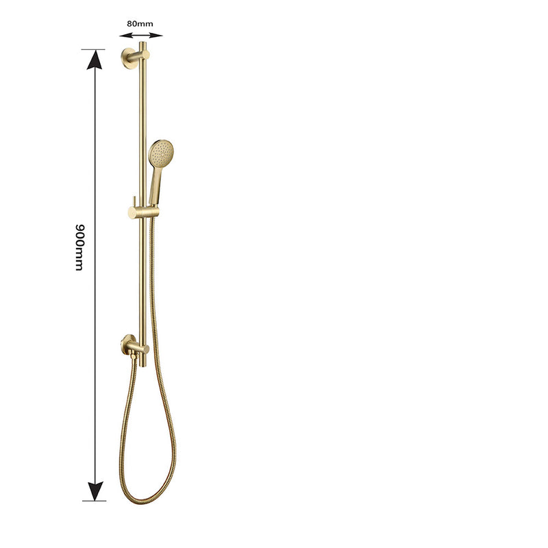 Gold slider shower rail kit with round shower handset and hose