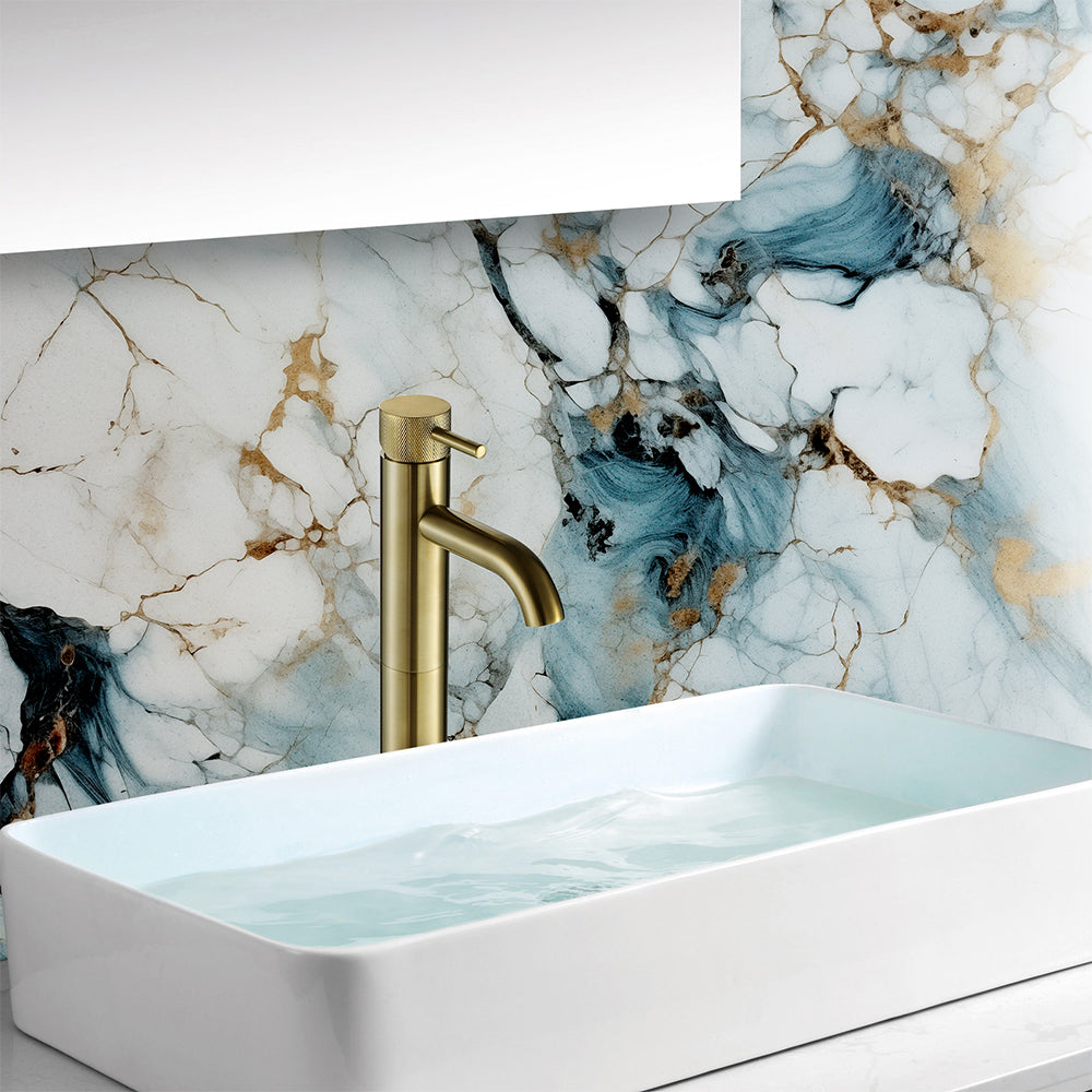 Tall Basin Mixer Tap with Knurled Handle - Brushed Brass Secondary image