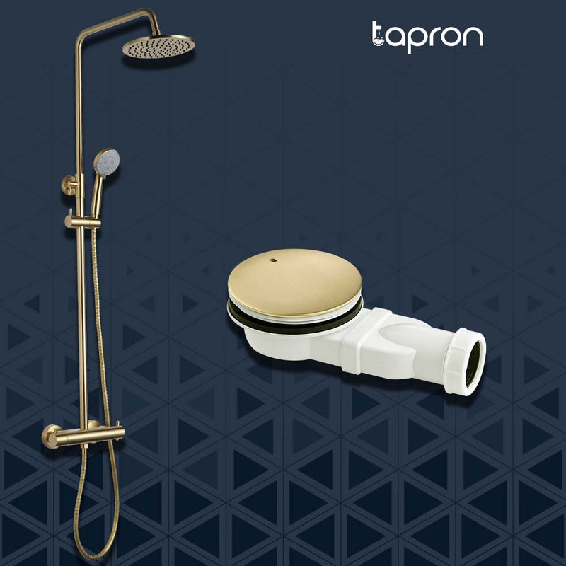 gold thermostatic 3 outlet bar shower valve with shower waste