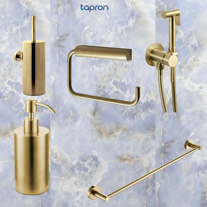 gold wall mounted towel rail soap dispenser