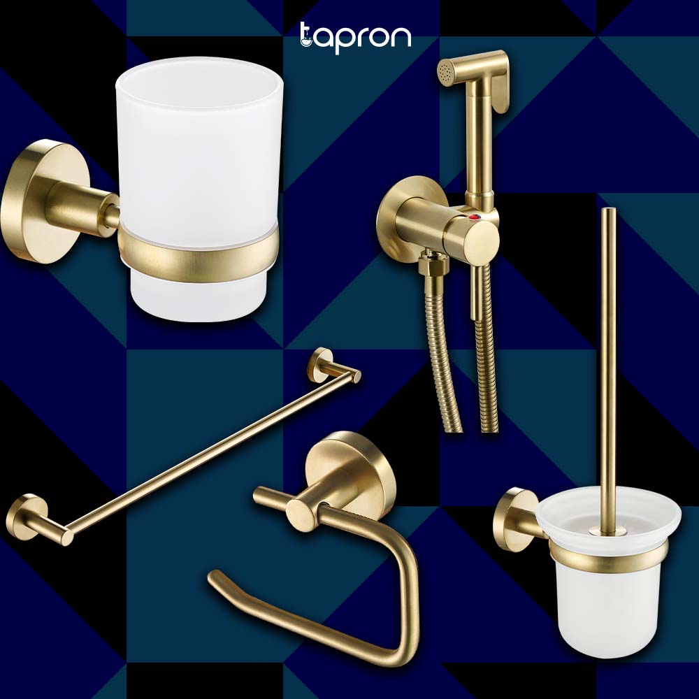 toilet brush and holders Toilet Roll Holder gold shower kit Main image