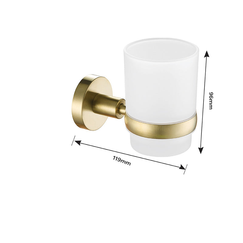 Gold 300mm Towel Rail, Douche Kit, Wall Toilet Paper & Brush Holder, Tumbler in Brass"