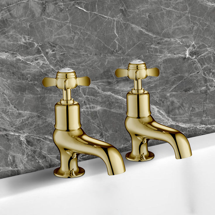 gold bath pillar taps deck mounted