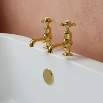 Traditional Deck-Mounted Pinch Crosshead Bath Pillar Taps - Polished Gold Secondary image