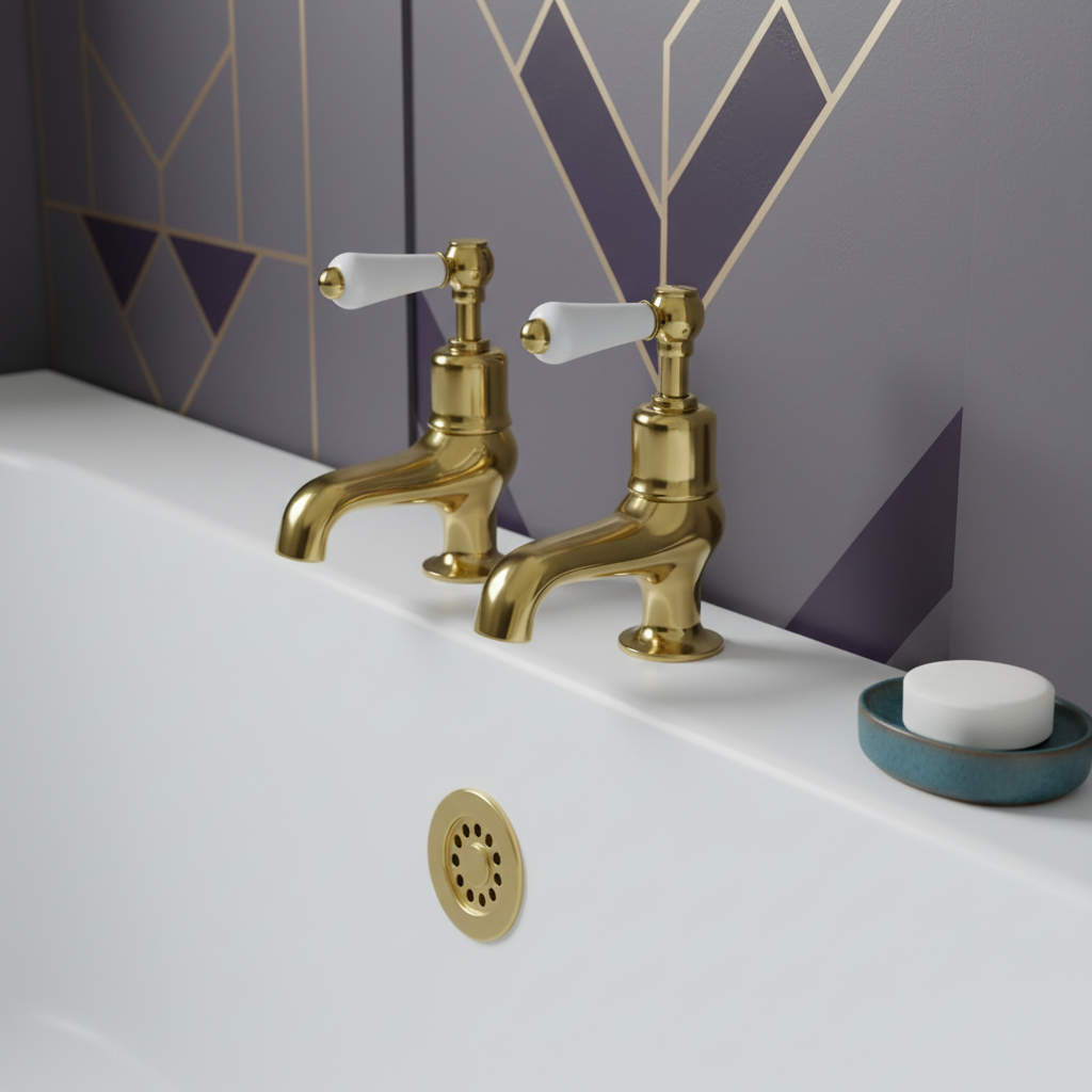 gold bath pillar taps with lever handles Main image