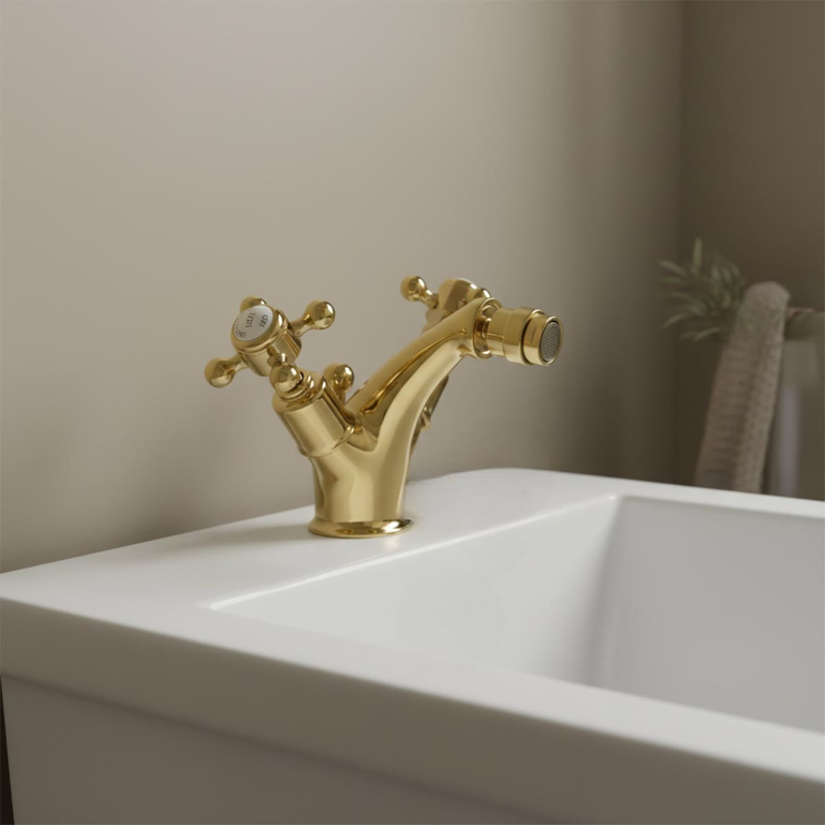 Gold Crosshead Bidet Mixer Tap with Pop up Waste Secondary image