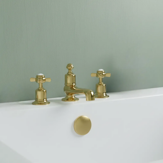 3-Hole Deck-Mounted Pinch Crosshead Bath Filler Mixer Tap - Gold