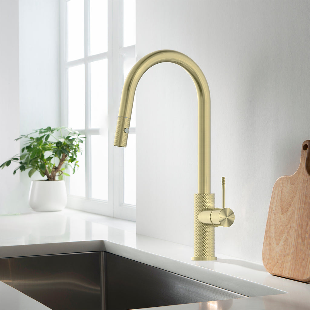 Brushed Gold Kitchen Tap with Pull Out Hose