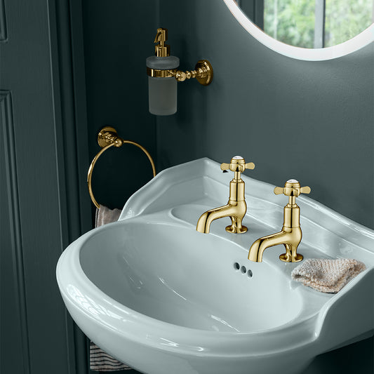 gold cloakroom basin pillar taps 1000