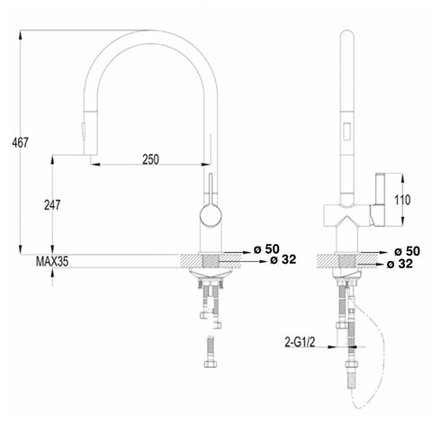Technical Drawing "brass sink tap for kitchen" Tapron