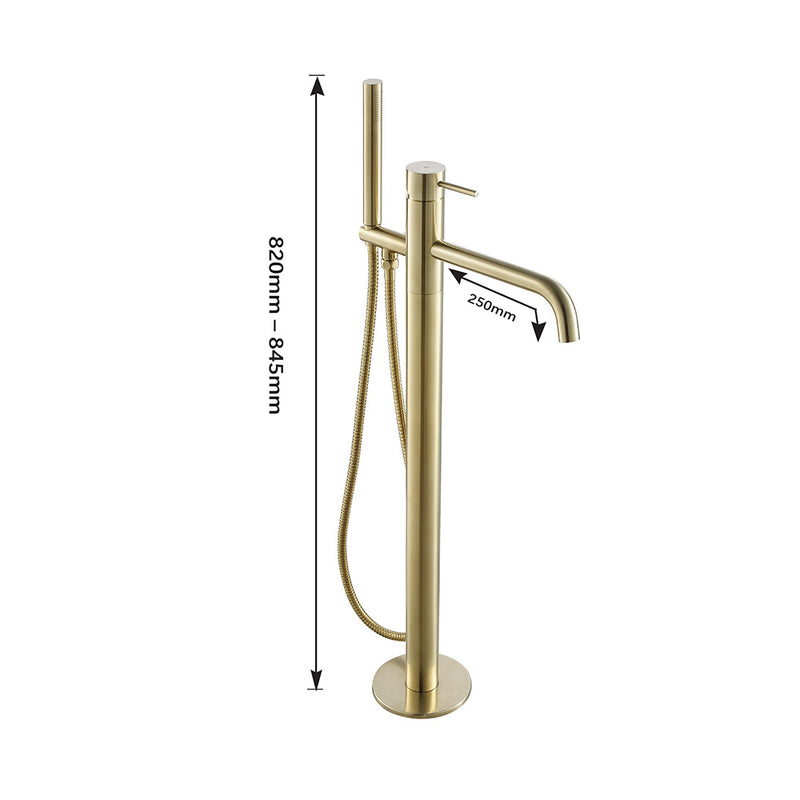 "Gold Bathroom Set: Freestanding Bath Shower Mixer, Heated Towel Rail, Radiator Valves & Basin Tap – Brushed Brass"