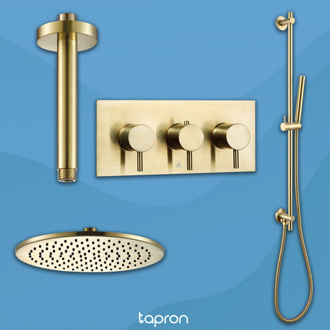 Thermostatic Shower Valve, Round Shower Head, shower handset and hose, shower slider rail kit ! TAPRON UK