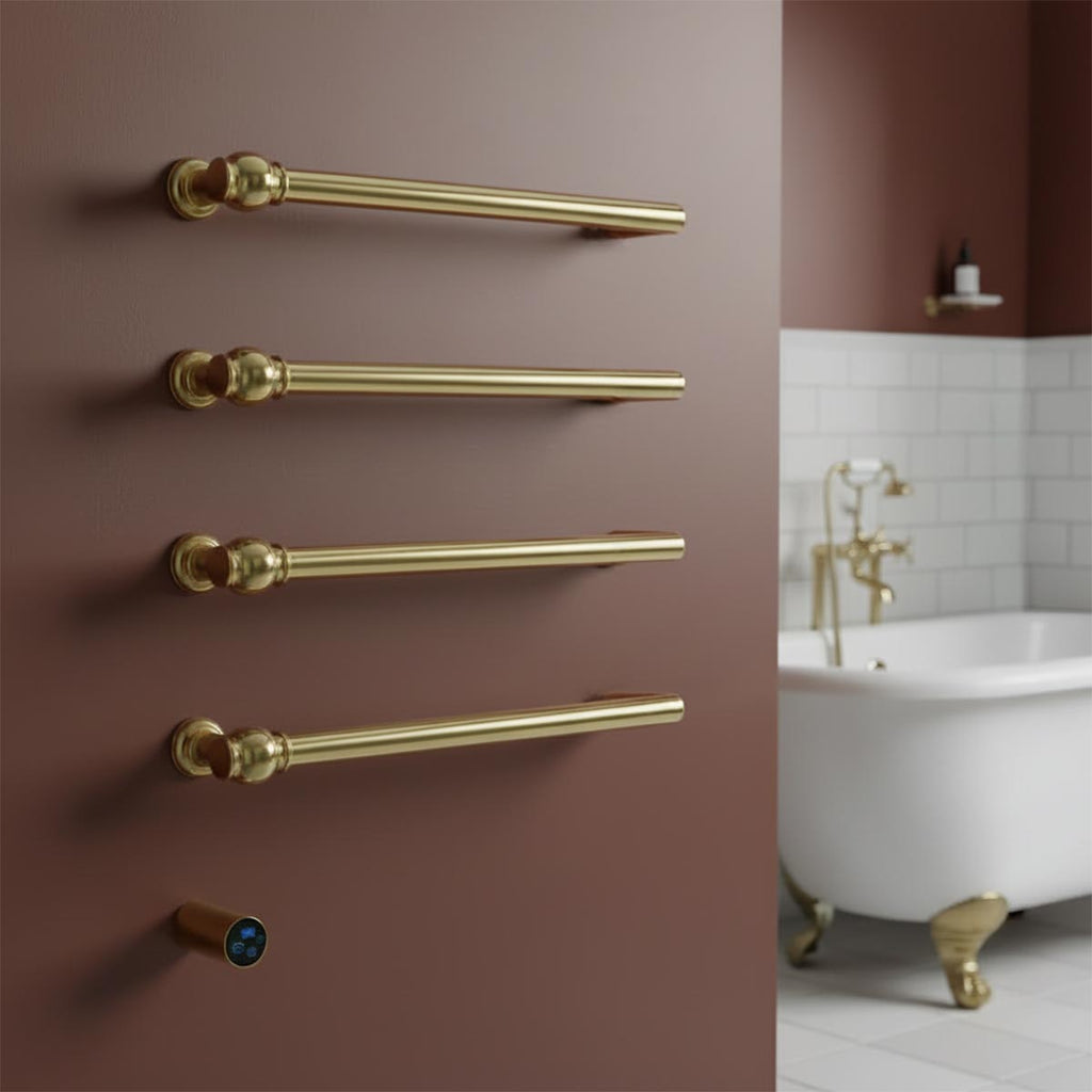 gold traditional electric towel rails warmer - wall mounted 