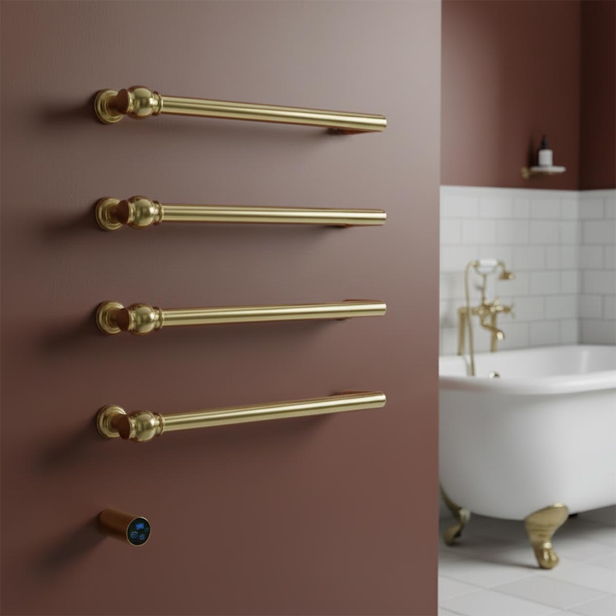 gold traditional electric towel rails warmer - wall mounted 