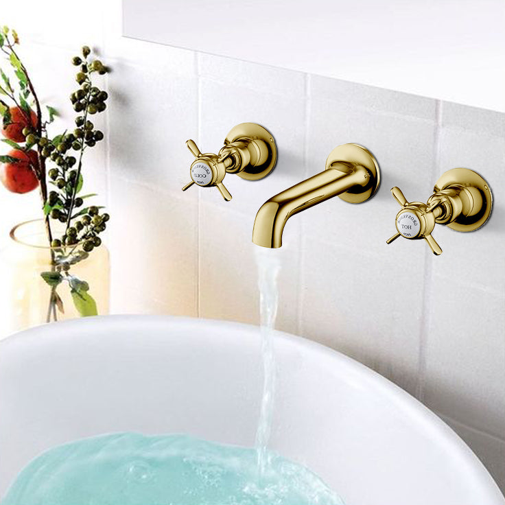Gold 3 Hole Wall Mounted Basin Mixer Tap Main image