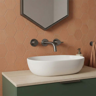 gumetal basin mixer tap 3 hole mounted on wall  Main image