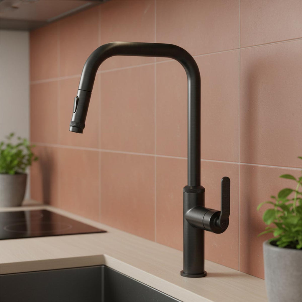 gunmetal kitchen tap with pull out spray