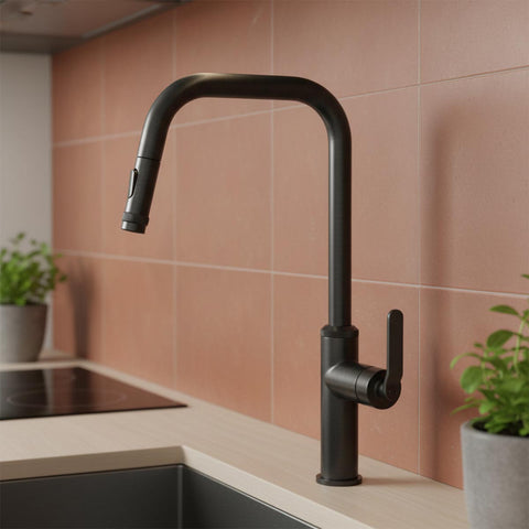 gunmetal kitchen tap with pull out spray