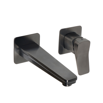 Brushed Black Wall Mounted 2 Hole Basin Tap - Single Lever Secondary image