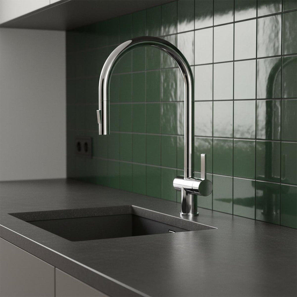 chrome kitchen tap with pull out